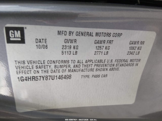 Продаж на аукціоні авто 2007 Buick Lucerne Cxl, vin: 1G4HR57Y87U146498, номер лоту: 45987621