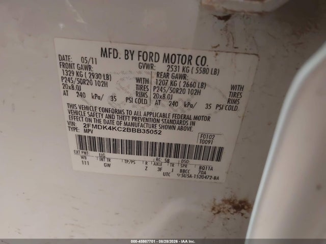 Продаж на аукціоні авто 2011 Ford Edge Limited, vin: 2FMDK4KC2BBB35052, номер лоту: 45987701