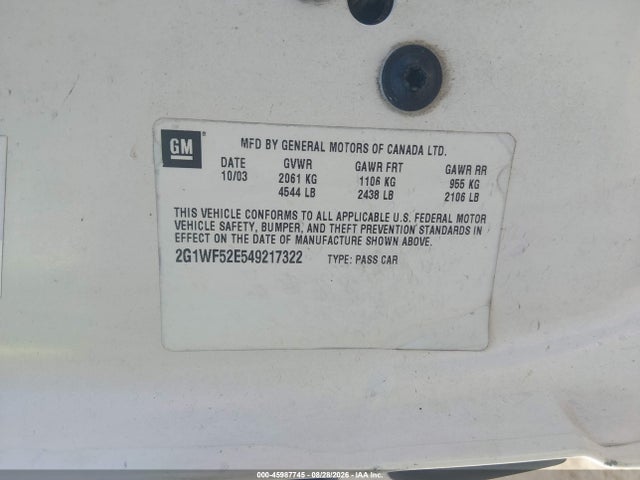 Продаж на аукціоні авто 2004 Chevrolet Impala, vin: 2G1WF52E549217322, номер лоту: 45987745