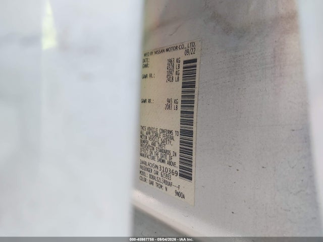 45987758 :رقم المزاد ، 1N4BL4CV5PN310369 vin ، 2023 Nissan Altima Sr Fwd مزاد بيع