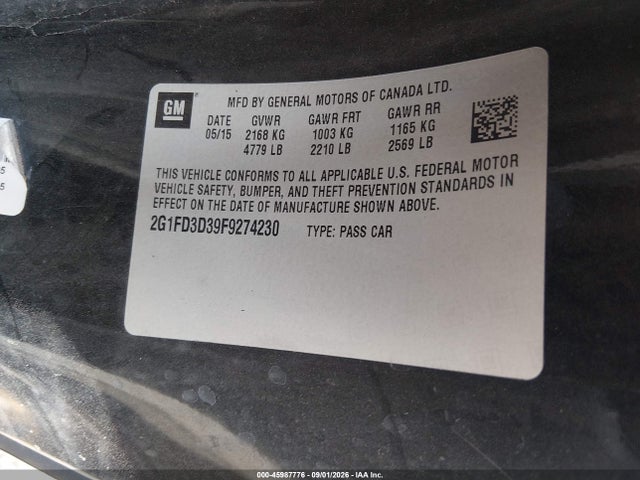 Продажа на аукционе авто 2015 Chevrolet Camaro 1lt, vin: 2G1FD3D39F9274230, номер лота: 45987776