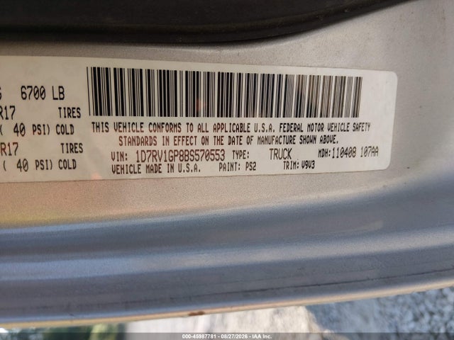 2011 Ram Ram 1500 Slt მანქანა იყიდება აუქციონზე, vin: 1D7RV1GP8BS570553, აუქციონის ნომერი: 45987781