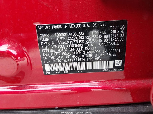 3CZRZ1H54TM734624 Honda Hr-v 2wd Sport