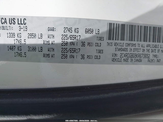 Продаж на аукціоні авто 2019 Dodge Grand Caravan Se, vin: 2C4RDGBG9KR673652, номер лоту: 45987895