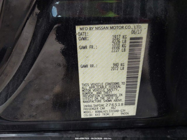 Aukcja sprzedaży 2017 Nissan Altima 2.5 Sr, vin: 1N4AL3AP1HC276518, numer aukcji: 45987925