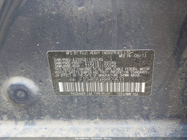 45987927 :رقم المزاد ، JF1GH6D6XBH829533 vin ، 2011 Subaru Impreza Outback Sport مزاد بيع