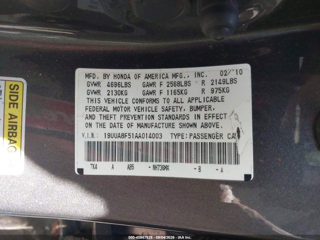 Aukcja sprzedaży 2010 Acura Tl 3.5, vin: 19UUA8F51AA014003, numer aukcji: 45987928