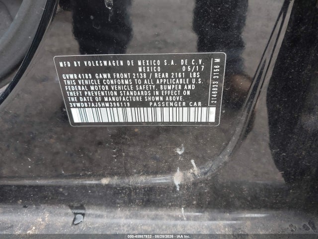 2017 Volkswagen Jetta 1.4t Se მანქანა იყიდება აუქციონზე, vin: 3VWDB7AJ5HM396119, აუქციონის ნომერი: 45987932