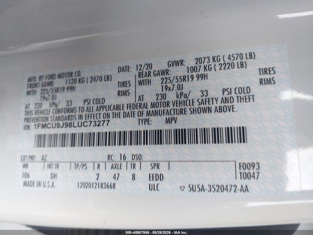 1FMCU9J98LUC73277 Ford Escape Titanium