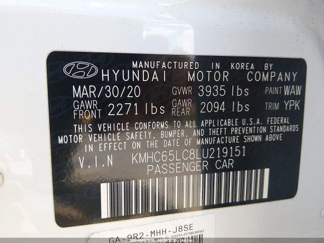 Auction sale of the 2020 Hyundai Ioniq Hybrid Blue, vin: KMHC65LC8LU219151, lot number: 45987976