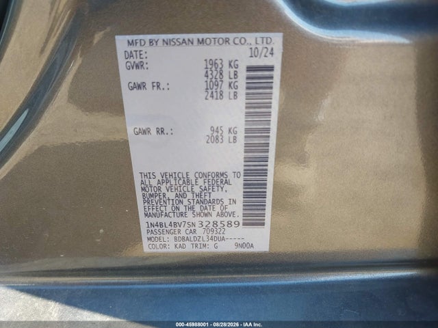 Продаж на аукціоні авто 2025 Nissan Altima S Fwd, vin: 1N4BL4BV7SN328589, номер лоту: 45988001
