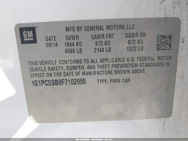 Продажа на аукционе авто 2015 Chevrolet Cruze 1lt Auto, vin: 1G1PC5SB8F7102995, номер лота: 45988005