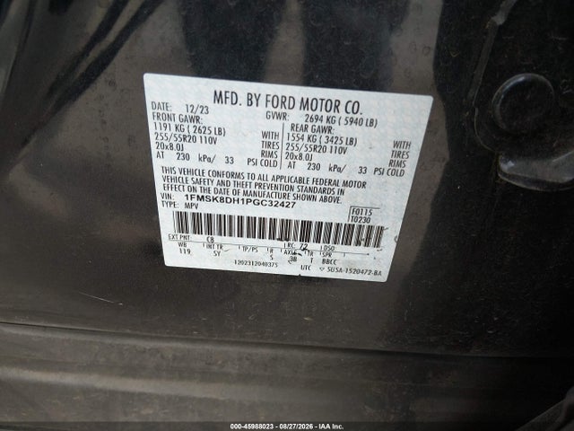 Продажа на аукционе авто 2023 Ford Explorer Xlt, vin: 1FMSK8DH1PGC32427, номер лота: 45988023