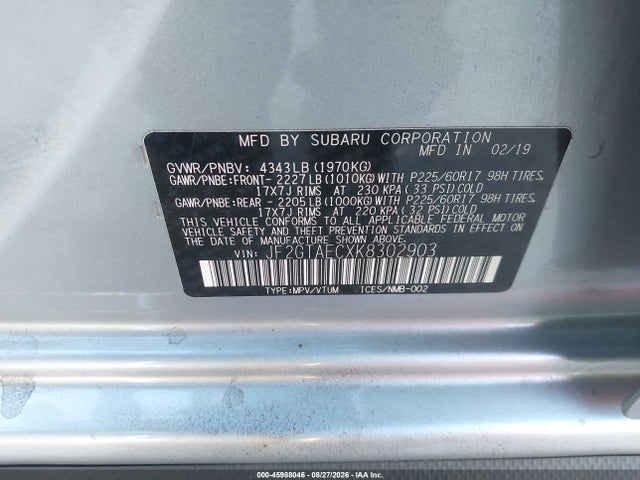JF2GTAECXK8302903 Subaru Crosstrek 2.0i Premium