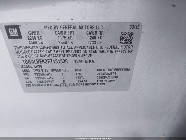 Chevrolet EQUINOX LT 2015 1GNALBEK3FZ131338 Image 9