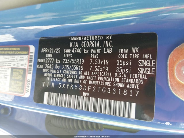 Продажа на аукционе авто 2026 Kia Sportage Sx-prestige, vin: 5XYK53DF2TG331817, номер лота: 45988063
