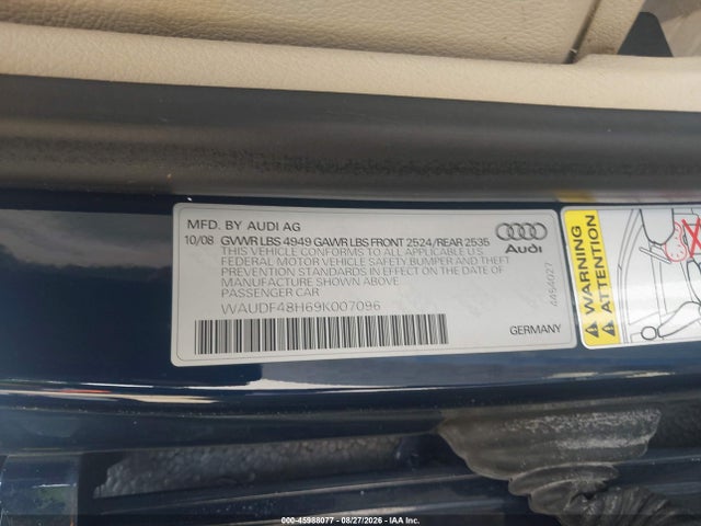 45988077 :رقم المزاد ، WAUDF48H69K007096 vin ، 2009 Audi A4 2.0t Special Edition مزاد بيع