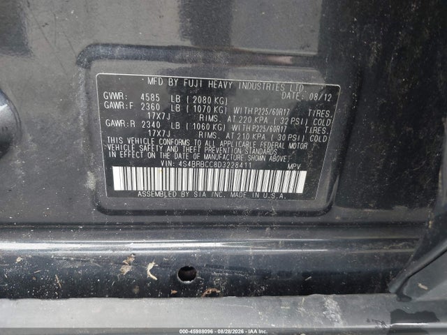2013 Subaru Outback 2.5i Premium მანქანა იყიდება აუქციონზე, vin: 4S4BRBCC8D3228411, აუქციონის ნომერი: 45988096