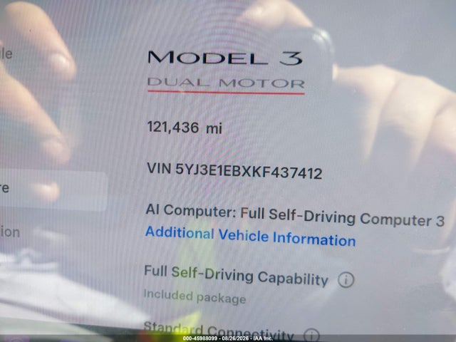 5YJ3E1EBXKF437412 Tesla Model 3 Long Range/performance