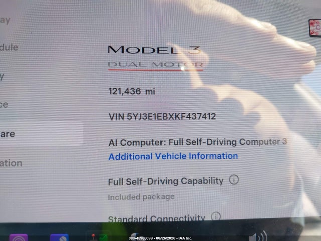 5YJ3E1EBXKF437412 Tesla Model 3 Long Range/performance
