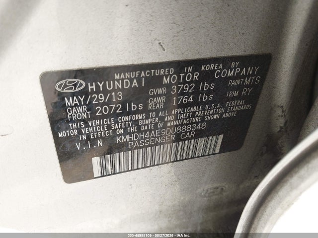 Продажа на аукционе авто 2013 Hyundai Elantra Limited, vin: KMHDH4AE9DU888348, номер лота: 45988109