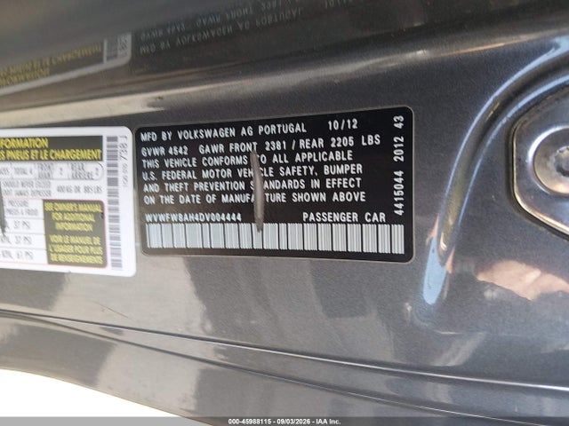 Aukcja sprzedaży 2013 Volkswagen Eos Lux, vin: WVWFW8AH4DV004444, numer aukcji: 45988115
