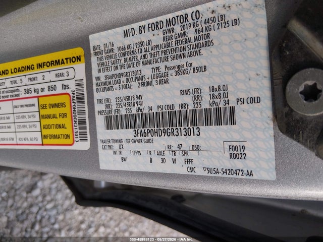 2016 Ford Fusion Se მანქანა იყიდება აუქციონზე, vin: 3FA6P0HD9GR313013, აუქციონის ნომერი: 45988123