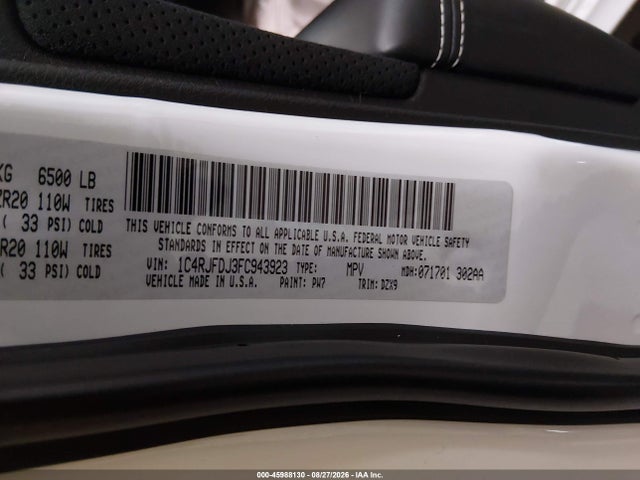 Продаж на аукціоні авто 2015 Jeep Grand Cherokee Srt, vin: 1C4RJFDJ3FC943923, номер лоту: 45988130
