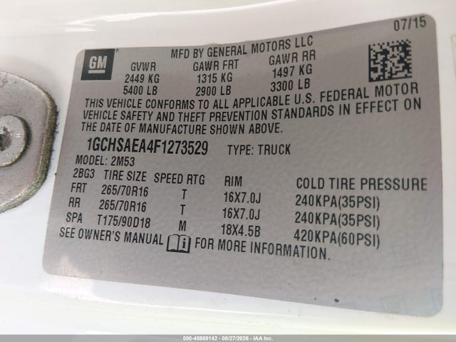 Chevrolet Colorado Wt 2015 1GCHSAEA4F1273529 Image 9