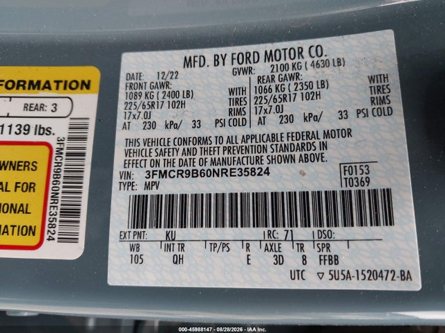 Ford Bronco Sport Big Bend 2022 3FMCR9B60NRE35824 Image 9
