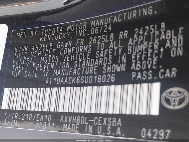 Продаж на аукціоні авто 2025 Toyota Camry Se, vin: 4T1DAACK6SU018026, номер лоту: 45988233