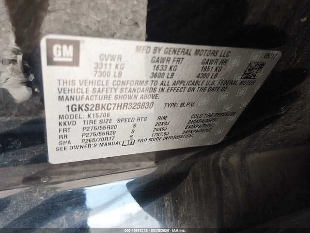 Продажа на аукционе авто 2017 Gmc Yukon Slt, vin: 1GKS2BKC7HR325830, номер лота: 45988286