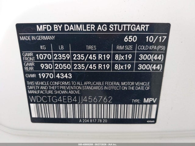Продаж на аукціоні авто 2018 Mercedes-benz Gla 250, vin: WDCTG4EB4JJ456762, номер лоту: 45988289