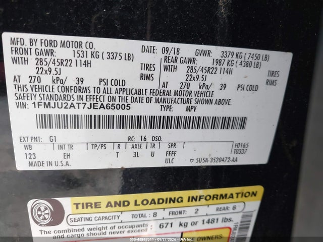 Продажа на аукционе авто 2018 Ford Expedition Limited, vin: 1FMJU2AT7JEA65005, номер лота: 45988311