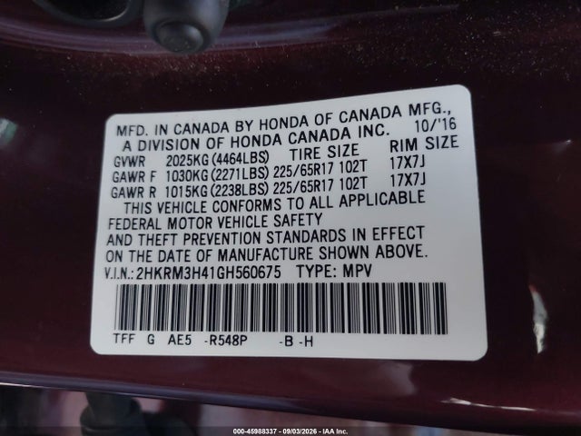 2HKRM3H41GH560675 Honda CR-V SE