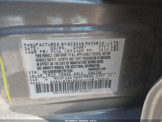 2024 Nissan Sentra S Xtronic Cvt მანქანა იყიდება აუქციონზე, vin: 3N1AB8BV8RY361634, აუქციონის ნომერი: 45988370