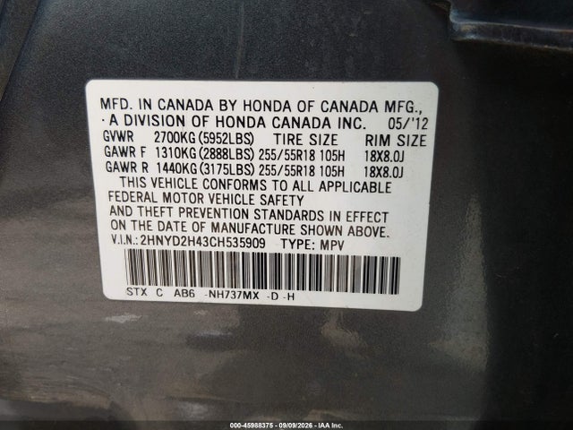Aukcja sprzedaży 2012 Acura Mdx Technology Package, vin: 2HNYD2H43CH535909, numer aukcji: 45988375