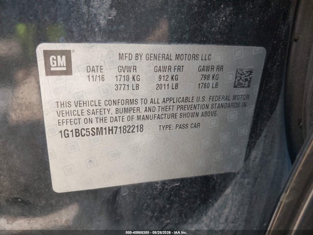 Продаж на аукціоні авто 2017 Chevrolet Cruze Ls Auto, vin: 1G1BC5SM1H7182218, номер лоту: 45988385