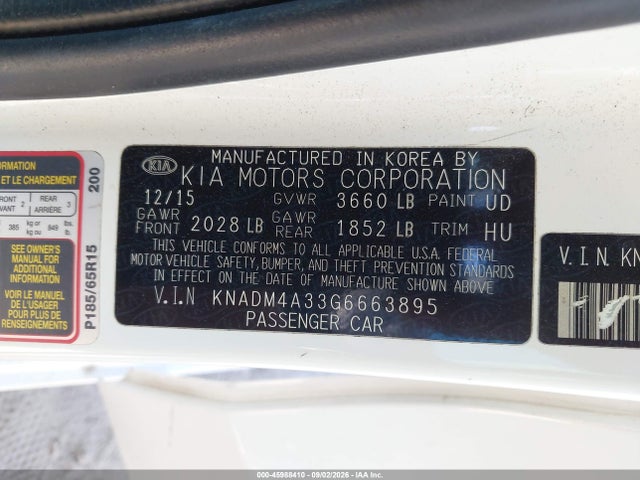 Aukcja sprzedaży 2016 Kia Rio Lx, vin: KNADM4A33G6663895, numer aukcji: 45988410