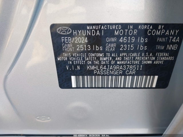 Aukcja sprzedaży 2024 Hyundai Sonata Sel, vin: KMHL64JA9RA378511, numer aukcji: 45988414