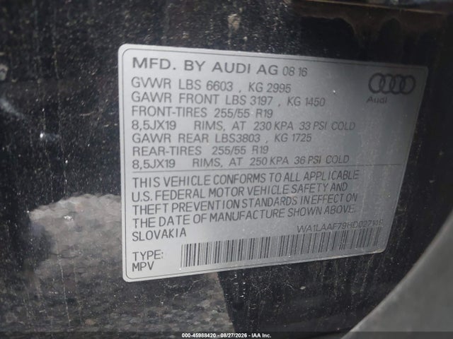 Продажа на аукционе авто 2017 Audi Q7 3.0t Premium, vin: WA1LAAF79HD027149, номер лота: 45988420