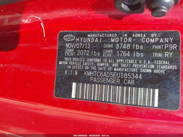 Продаж на аукціоні авто 2014 Hyundai Veloster Base W/black, vin: KMHTC6AD5EU185344, номер лоту: 45988425
