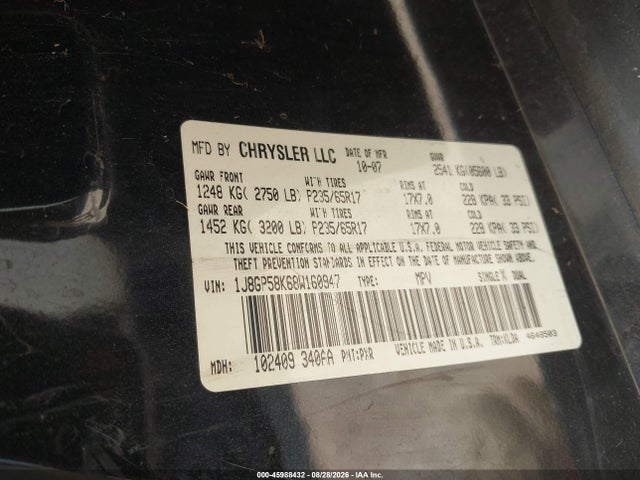 Aukcja sprzedaży 2008 Jeep Liberty Limited Edition, vin: 1J8GP58K68W160947, numer aukcji: 45988432