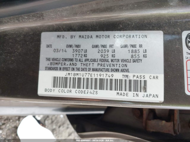 Aukcja sprzedaży 2014 Mazda Mazda3 I Sport, vin: JM1BM1U77E1191749, numer aukcji: 45988501