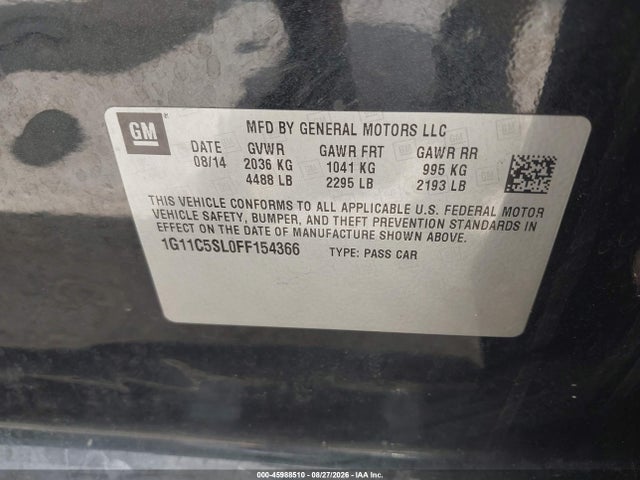 Продаж на аукціоні авто 2015 Chevrolet Malibu 1lt, vin: 1G11C5SL0FF154366, номер лоту: 45988510