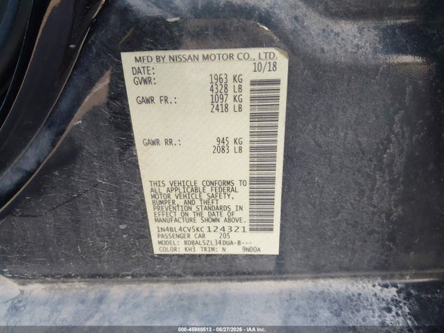 Aukcja sprzedaży 2019 Nissan Altima 2.5 Sr, vin: 1N4BL4CV5KC124321, numer aukcji: 45988513
