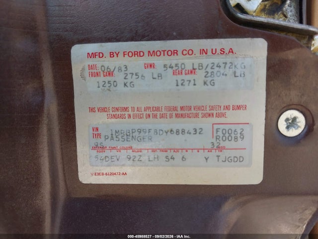 Продаж на аукціоні авто 1983 Lincoln Mark Vi, vin: 1MRBP99F8DY688432, номер лоту: 45988527