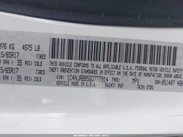 Продаж на аукціоні авто 2016 Jeep Patriot Sport Se, vin: 1C4NJRBB5GD777914, номер лоту: 45988539