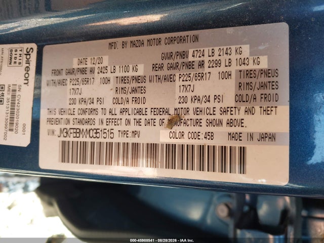 Aukcja sprzedaży 2021 Mazda Cx-5 Sport, vin: JM3KFBBMXM0351515, numer aukcji: 45988541