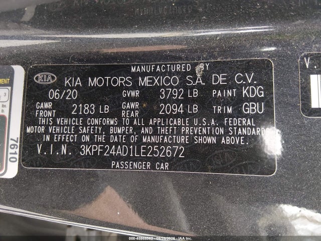 KIA Forte Lxs 2020 3KPF24AD1LE252672 Image 9
